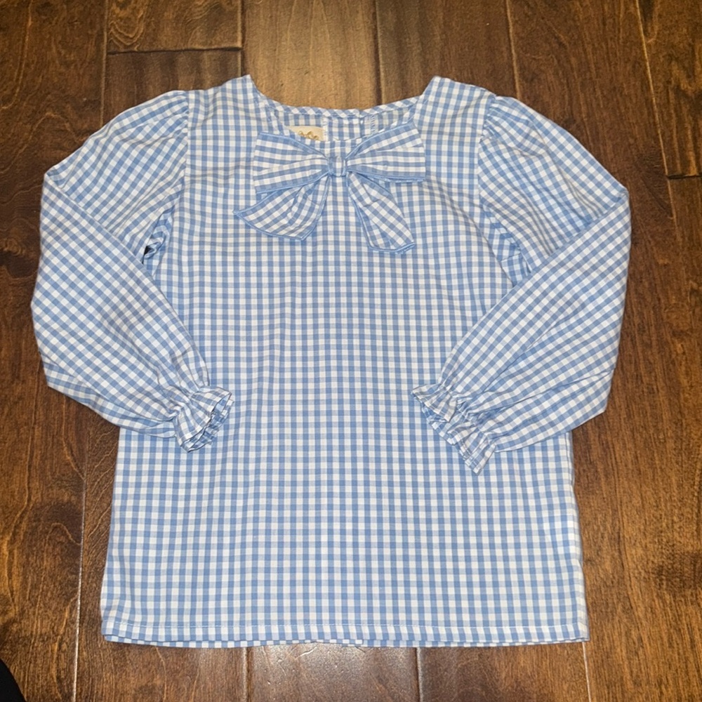 NWT TBBC Beatrice Bow Blouse - Park City Periwinkle Check - 7 price is firm